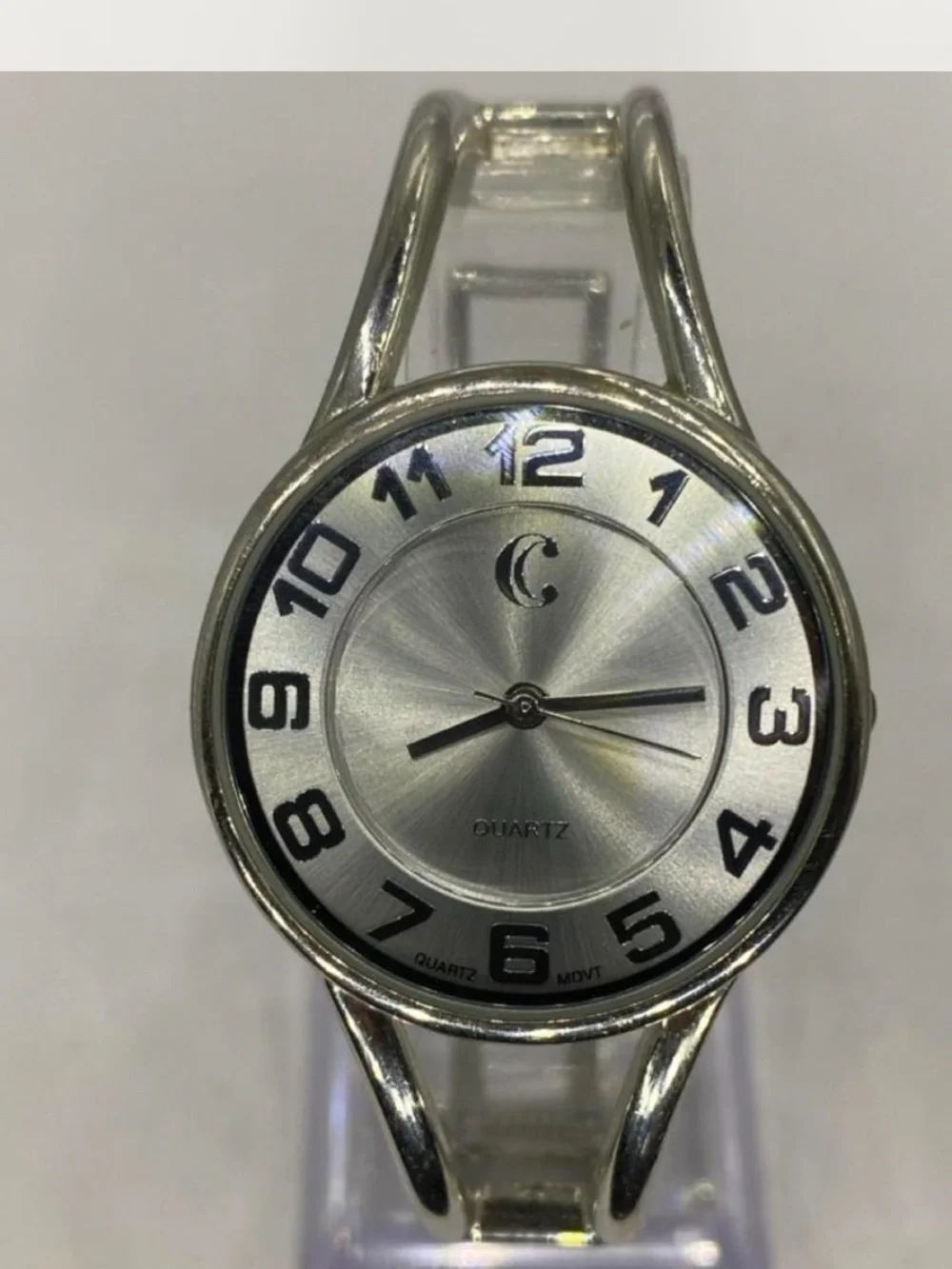 Charming Charlie *** Silver Quartz Bangle Watch /  Bold Numerals ***